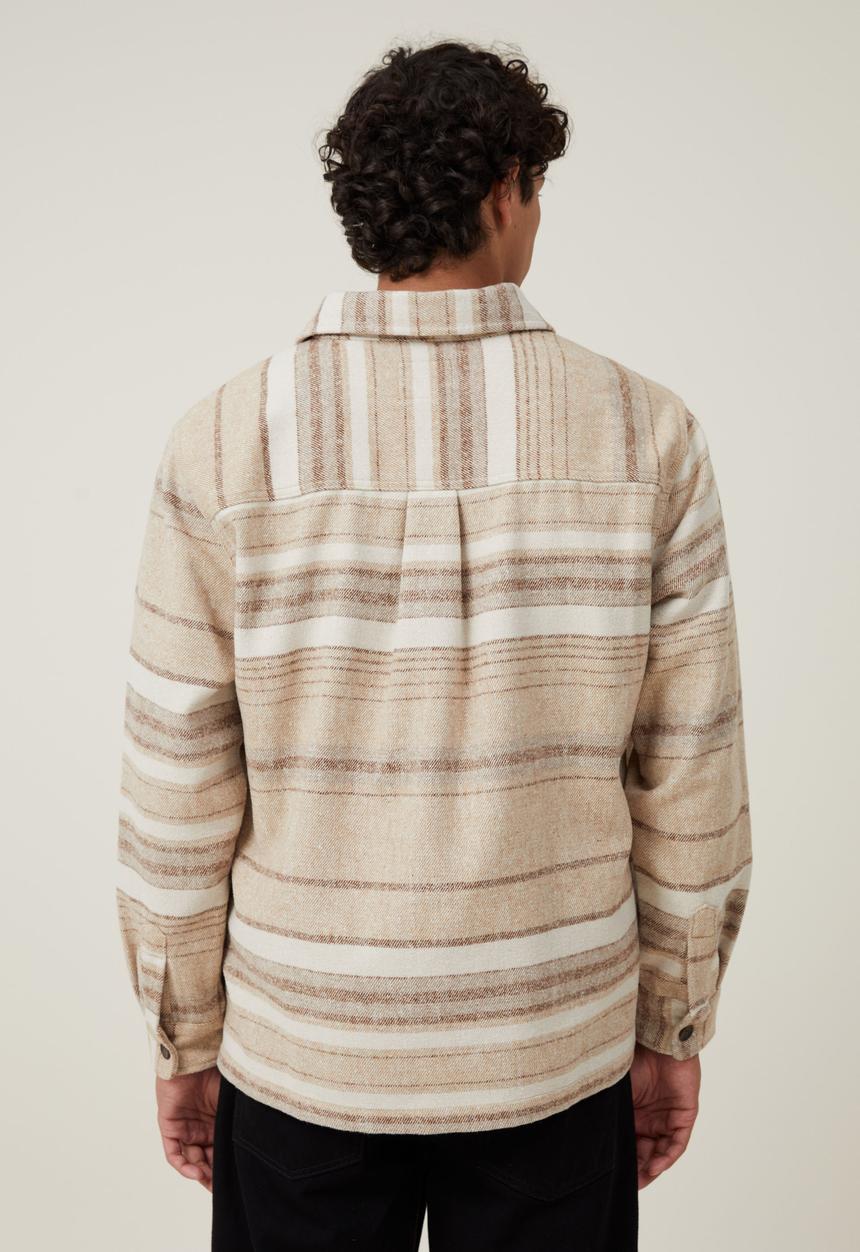Cotton On - Heavy Overshirt - Tan Blanket Stripe