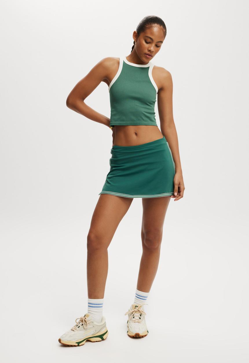 Cotton On - Seamless Ringer Tank - Sporty Green/ Coconut Milk
