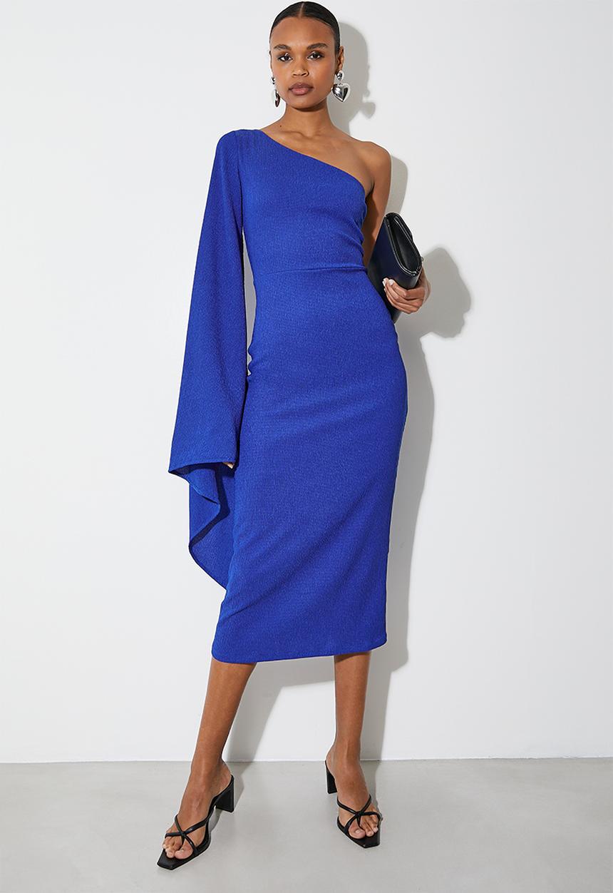 VELVET - Volume sleeve midi dress - blue