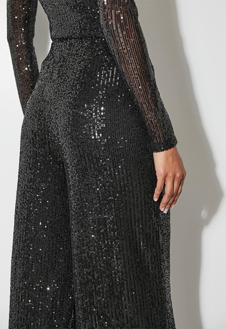 VELVET - Co-ord sequin straight leg - black.