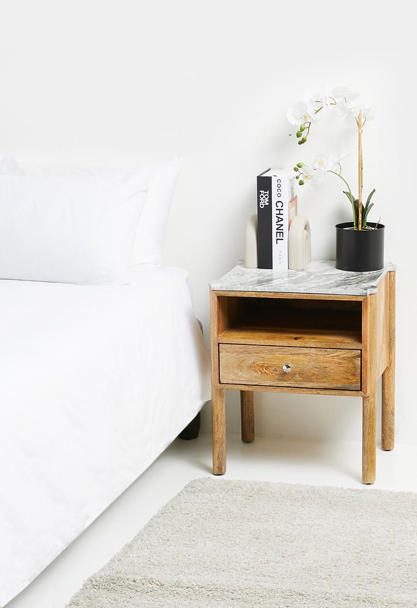 Sixth Floor - Kenya marble & wood Side Table-Natural
