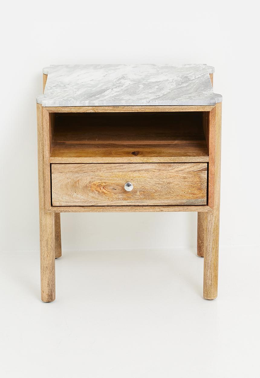Sixth Floor - Kenya marble & wood Side Table-Natural