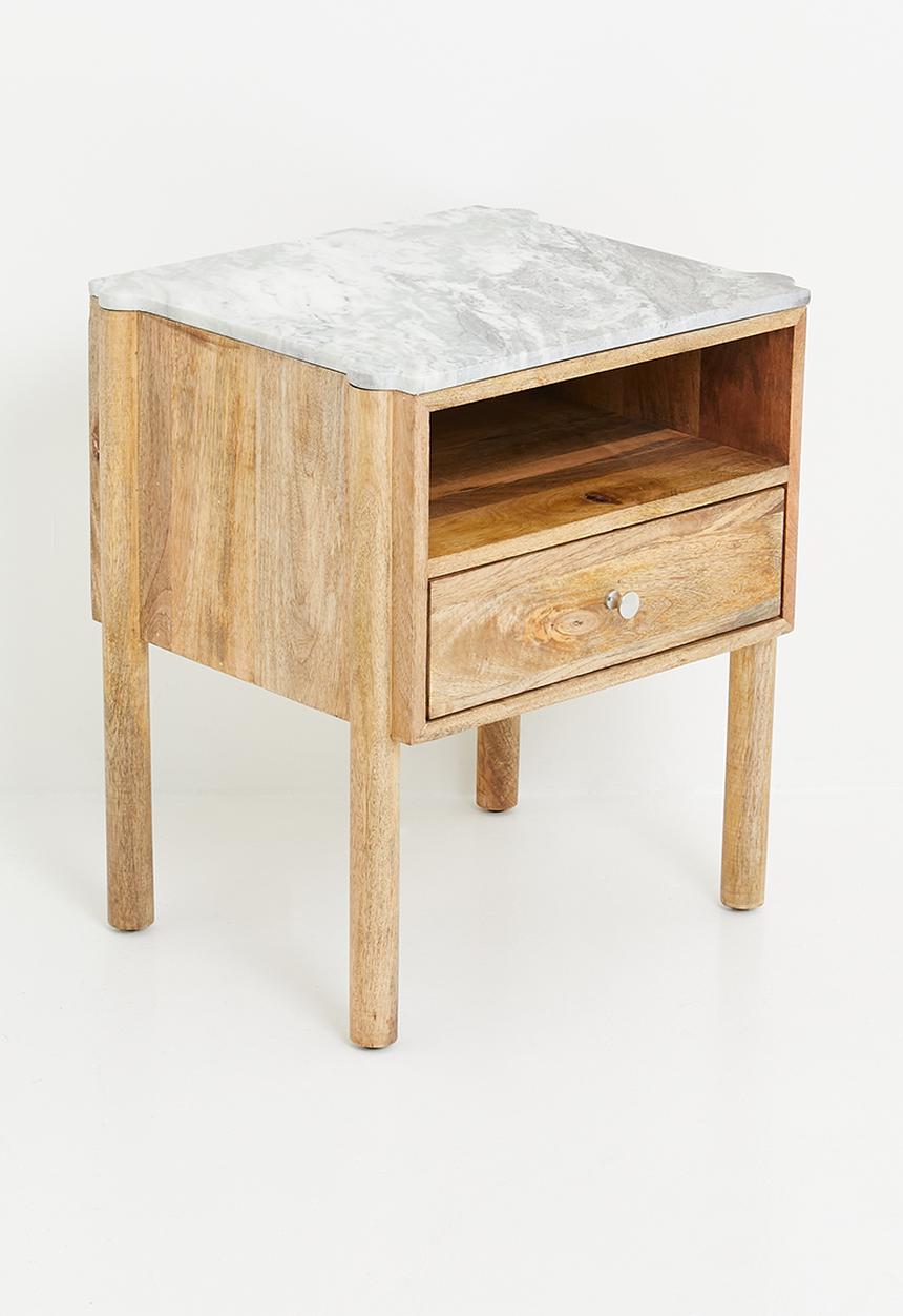 Sixth Floor - Kenya marble & wood Side Table-Natural