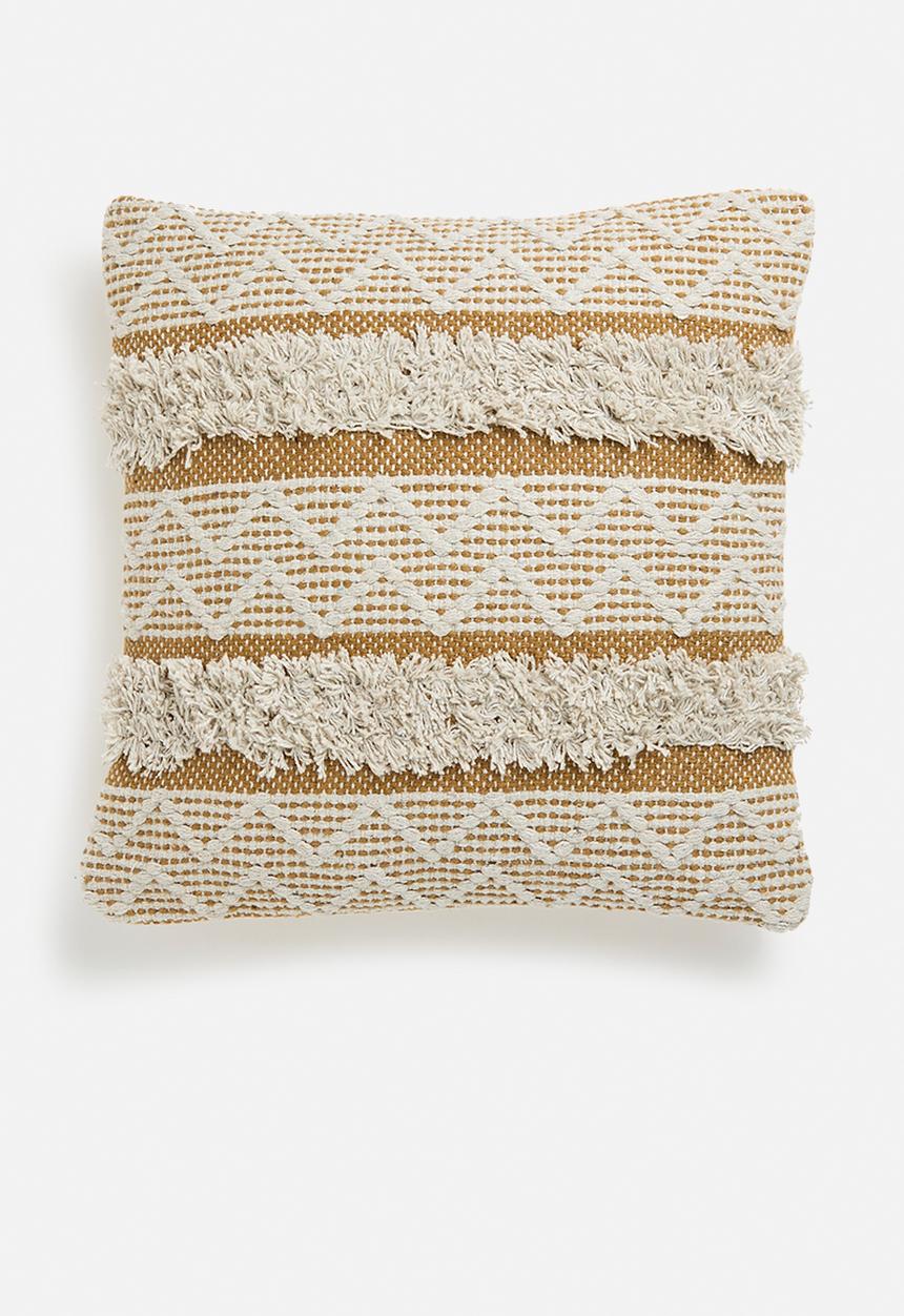 H&S - Zigzag stripe jute cushion - mustard & natural