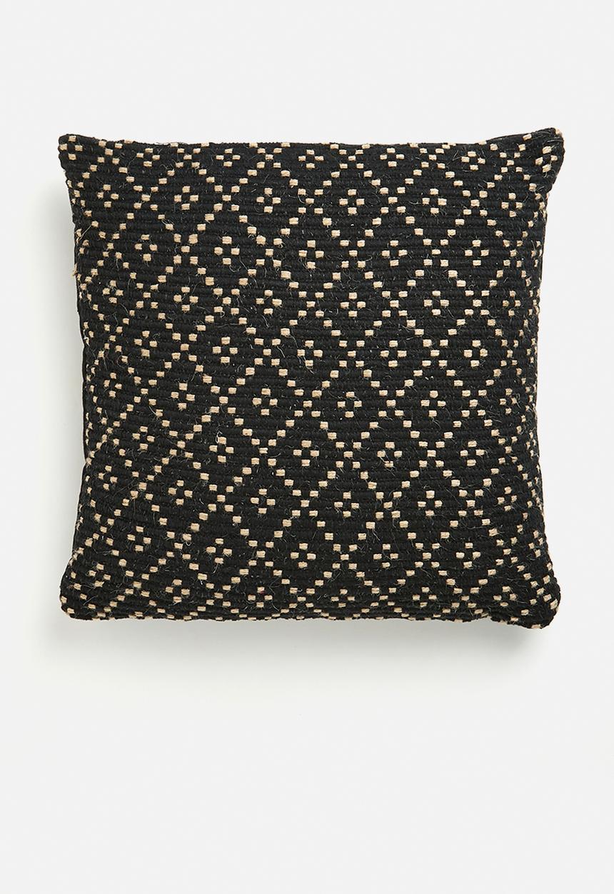 H&S - Diamond check jute cushion - black