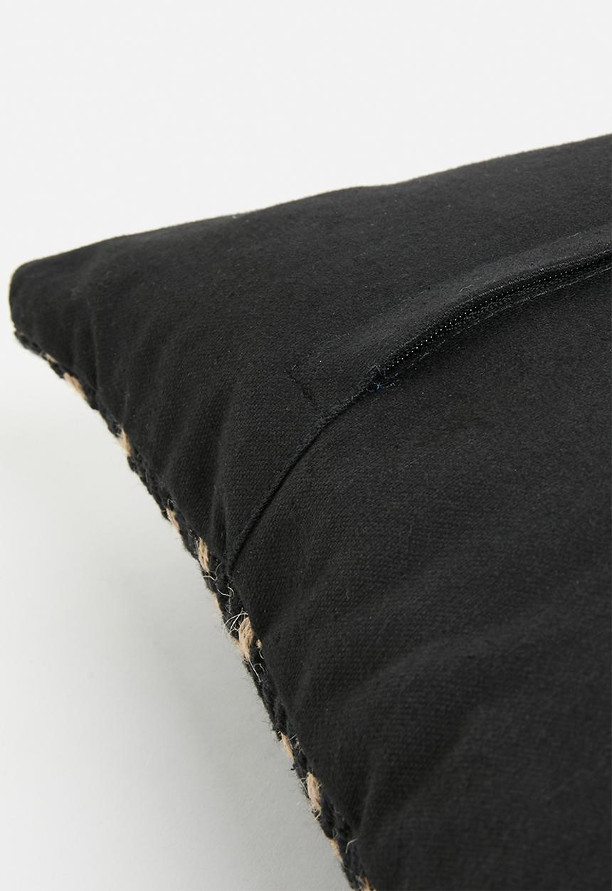 H&S - Diamond check jute cushion - black