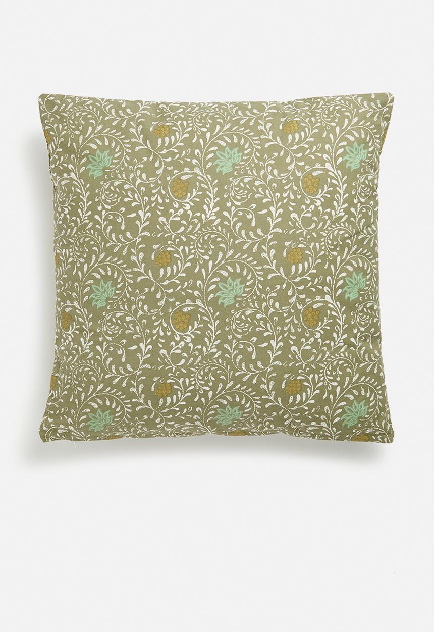 H&S - Bell block print cushion - green