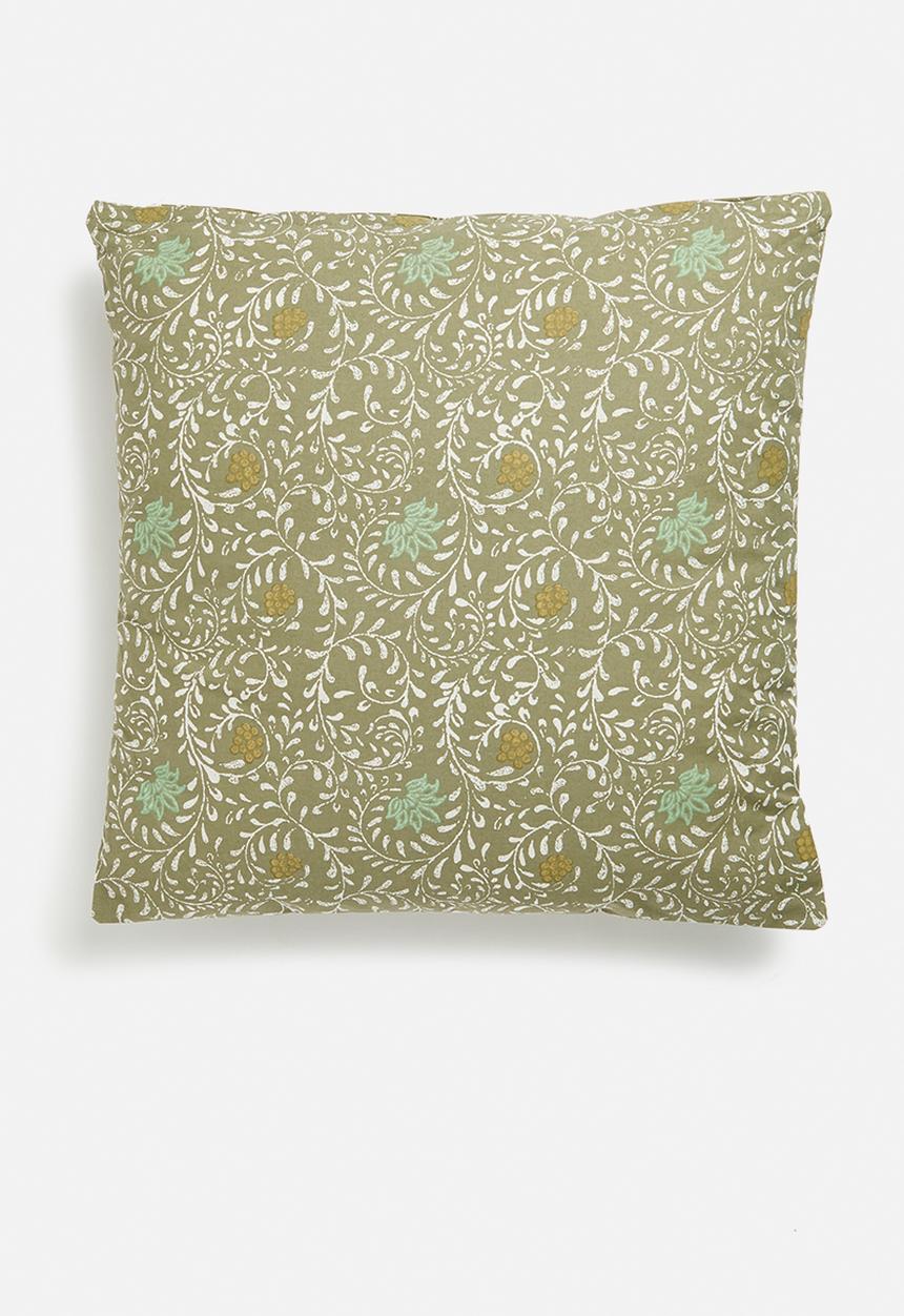 H&S - Bell block print cushion - green