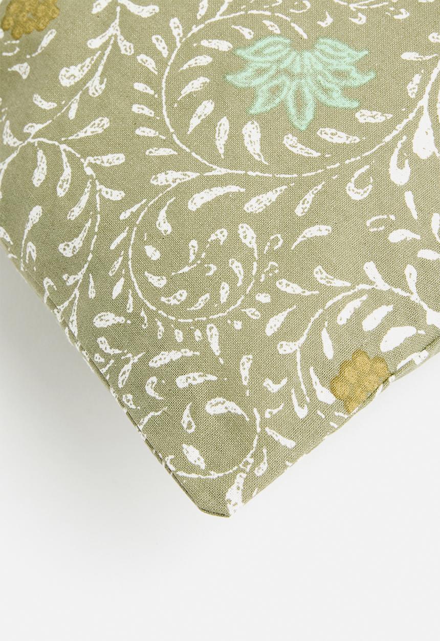 H&S - Bell block print cushion - green