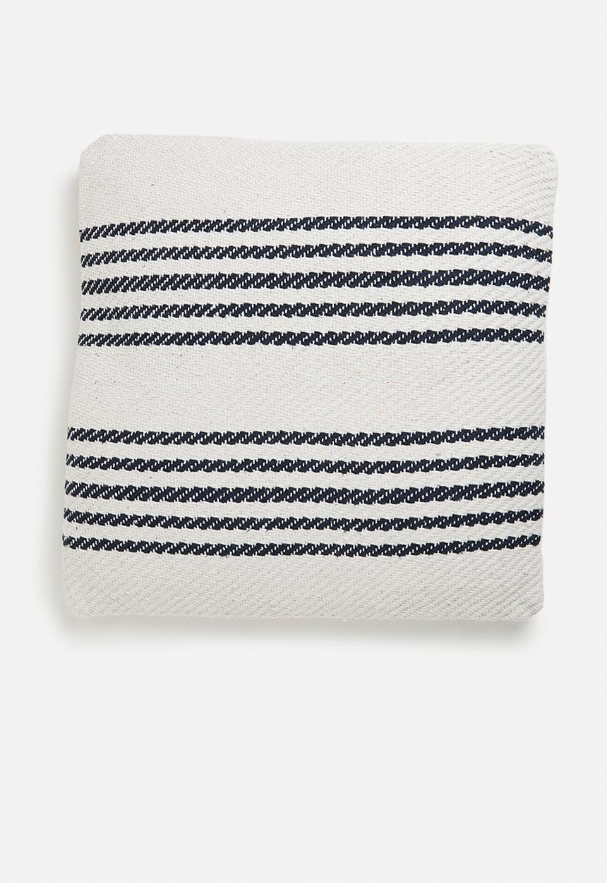 H&S - Handloom broad stripe cushion - blue & white