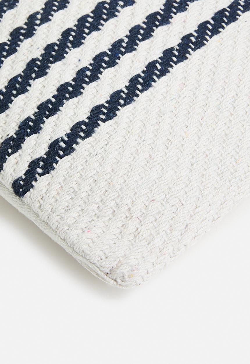 H&S - Handloom broad stripe cushion - blue & white