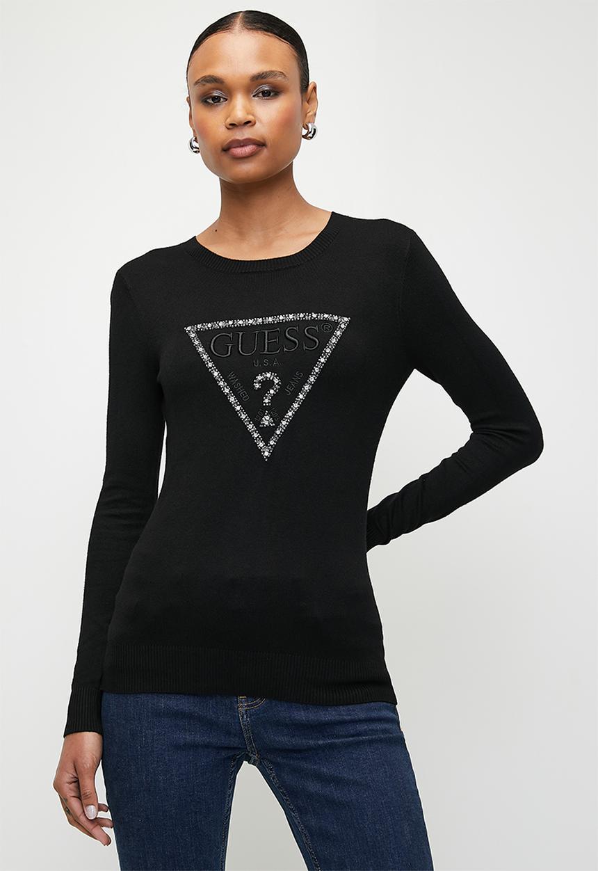 GUESS - Rosalie Triangle Logo Rn Sweater - Jet Black A996