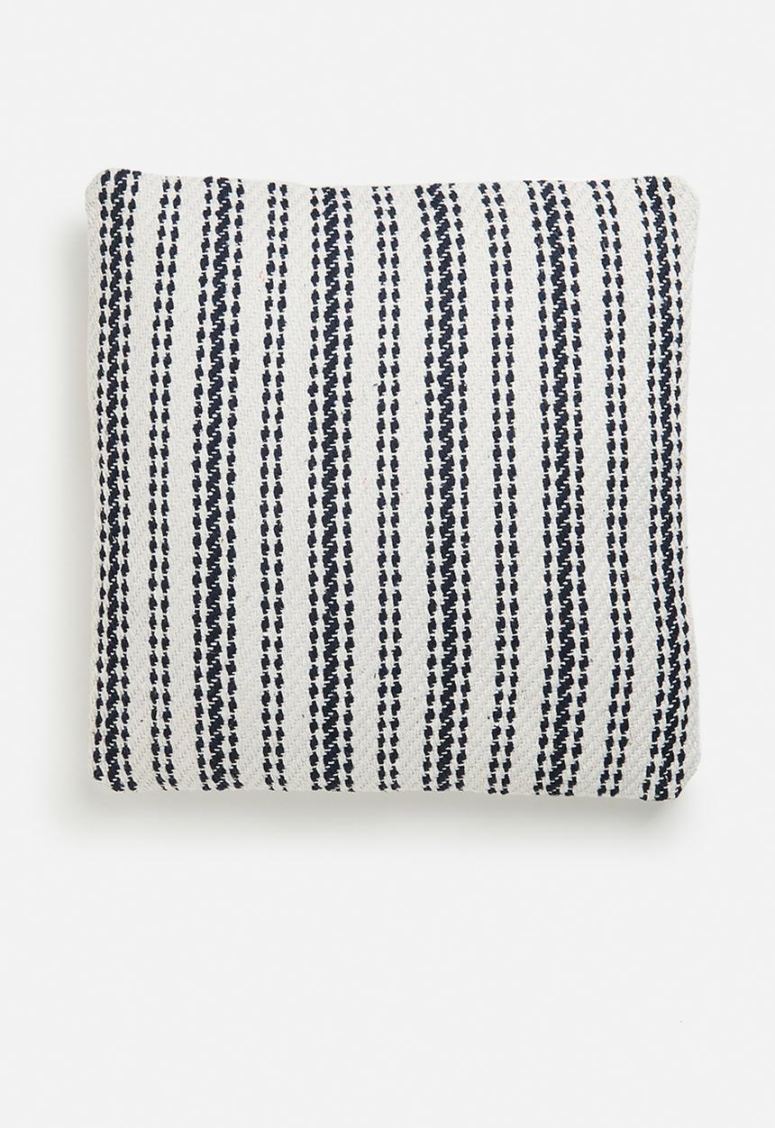 H&S - Handloom multi stripe cushion - blue & white