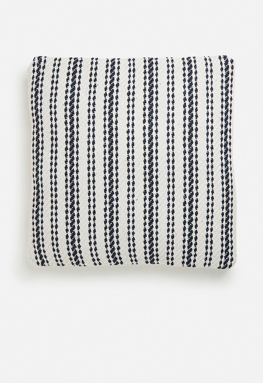 H&S - Handloom multi stripe cushion - blue & white