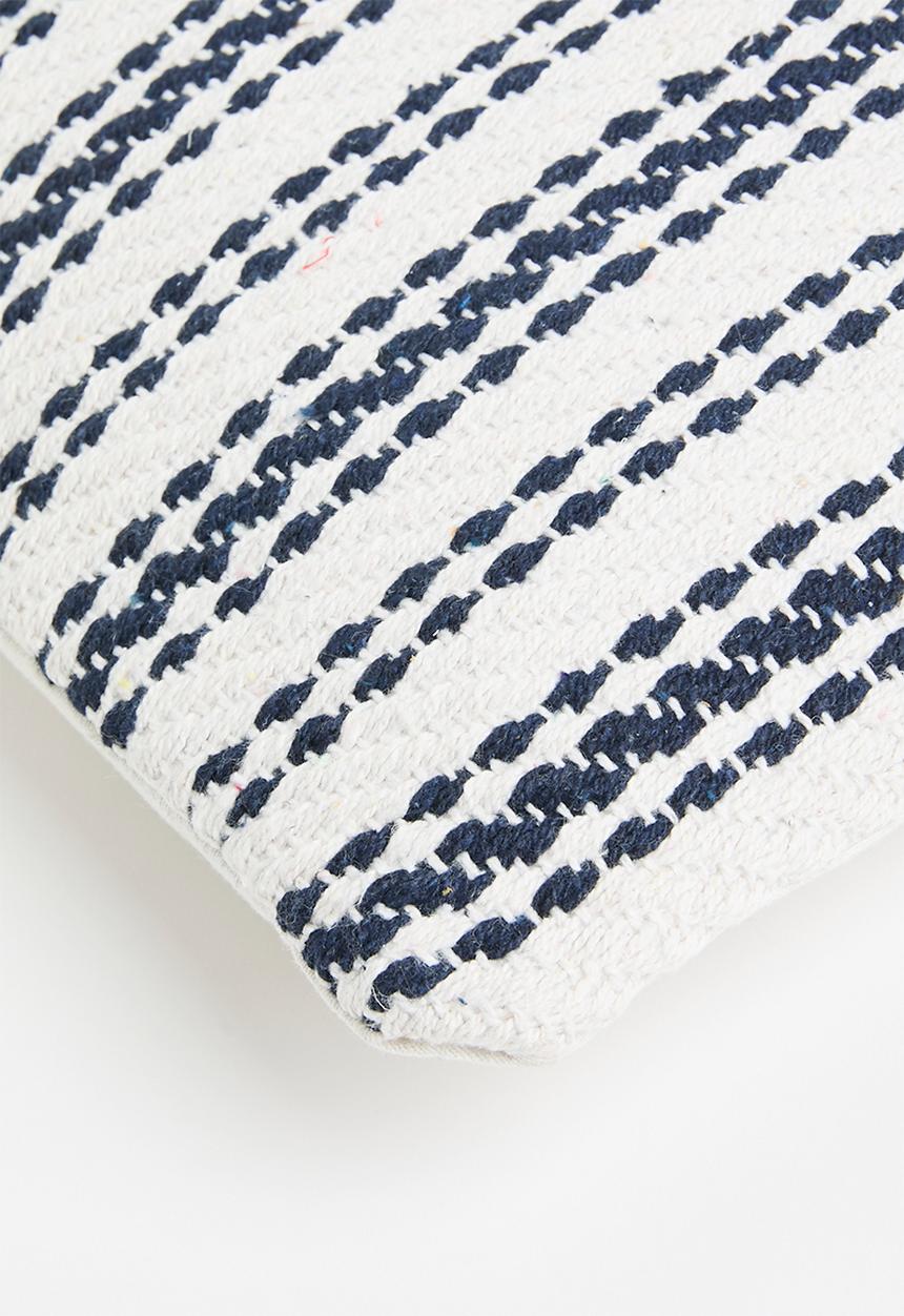 H&S - Handloom multi stripe cushion - blue & white