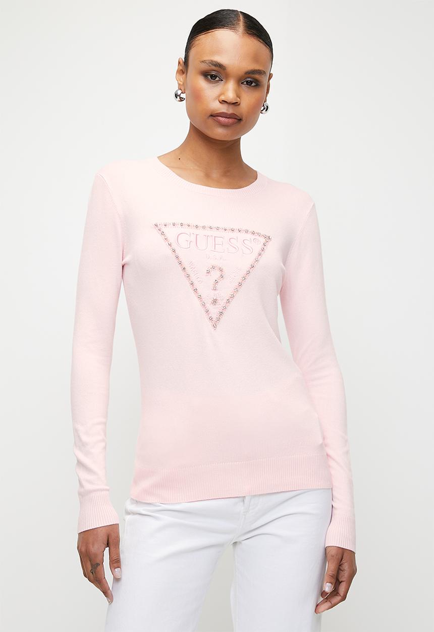GUESS - Rosalie Triangle Logo Rn Sweater - Low Key Pink