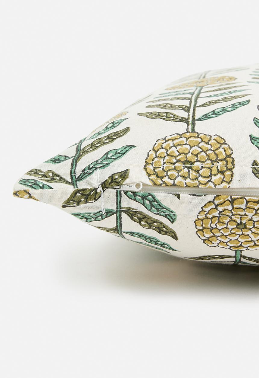H&S - Bell block print cushion - natural