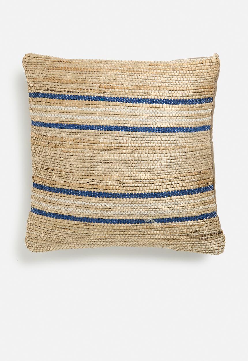 H&S - Twin strip jute cushion - blue & natural