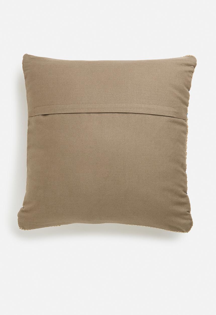 H&S - Twin strip jute cushion - blue & natural