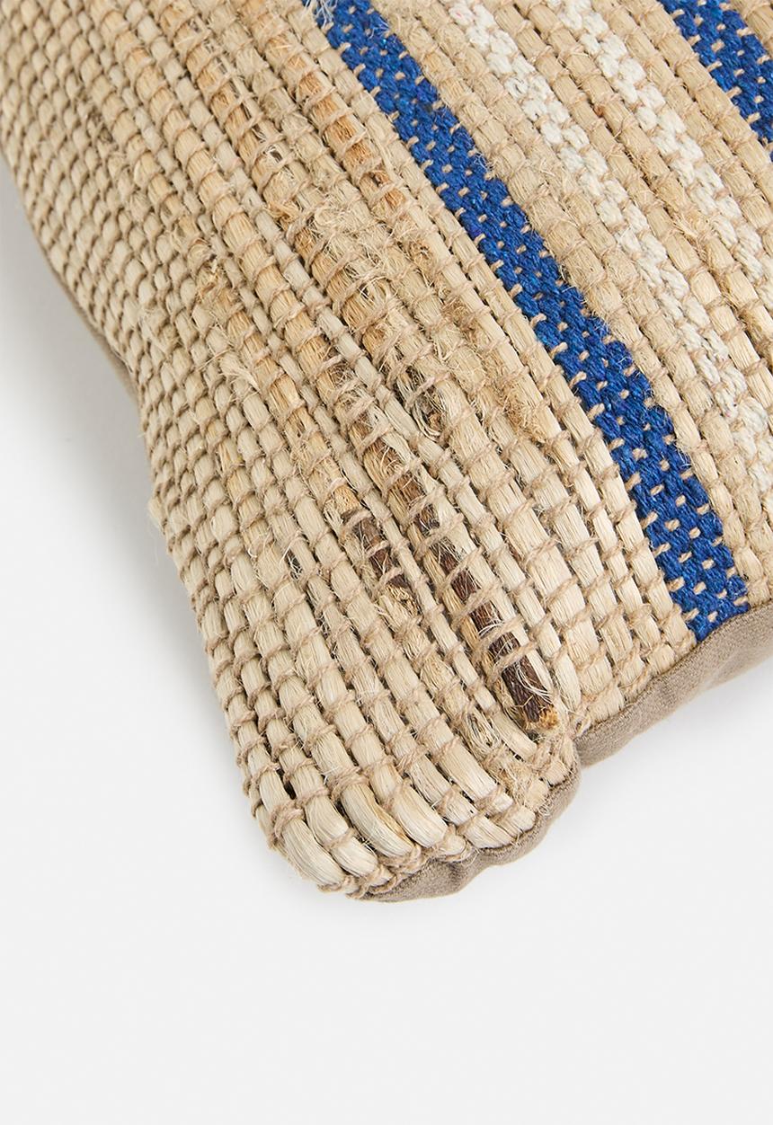 H&S - Twin strip jute cushion - blue & natural