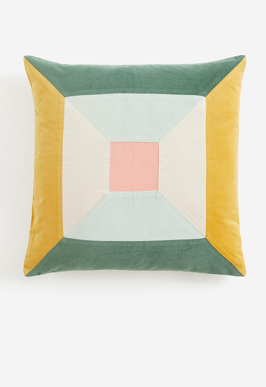 H&M - Patchwork velvet cushion cover - yellow