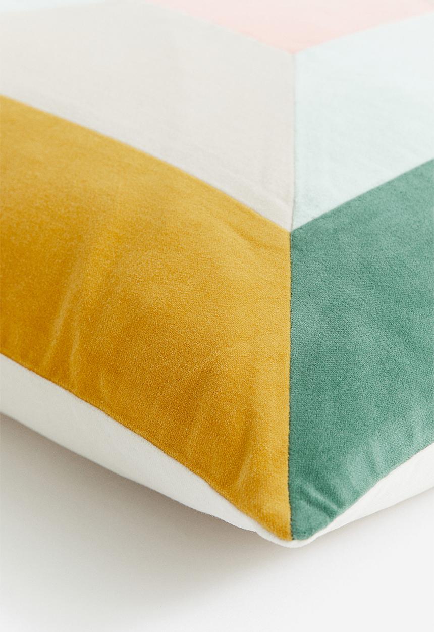 H&M - Patchwork velvet cushion cover - yellow
