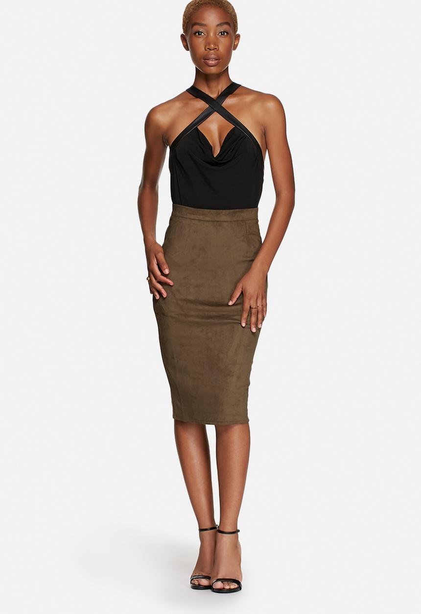 GUESS - PU Trim Draped Halter Top