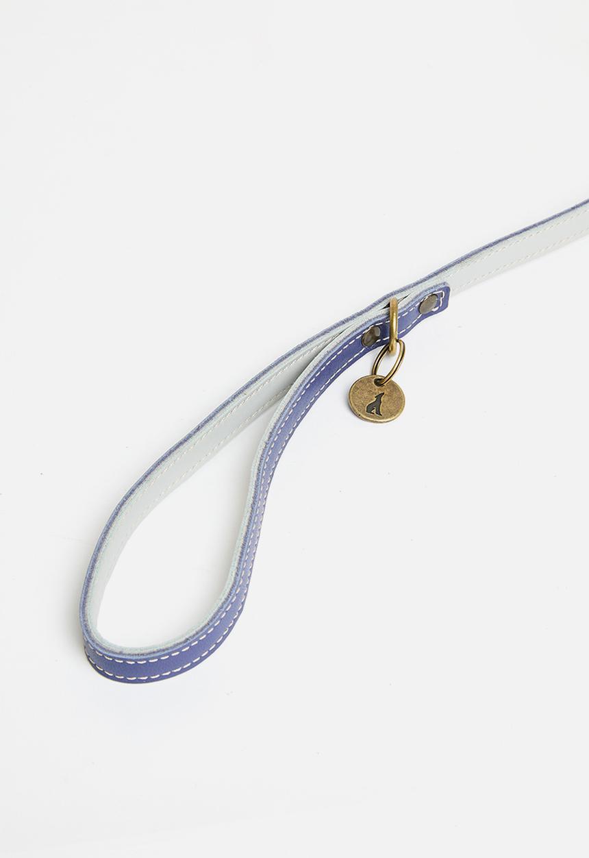 Houndstooth - Leather Handle Lead - indigo/grey