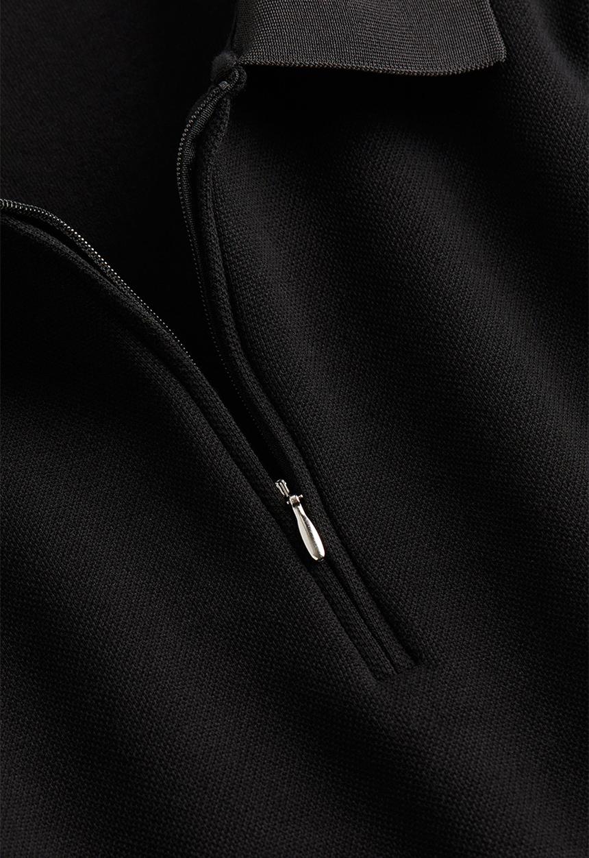 H&M - Slim fit scuba zip-top polo shirt - black