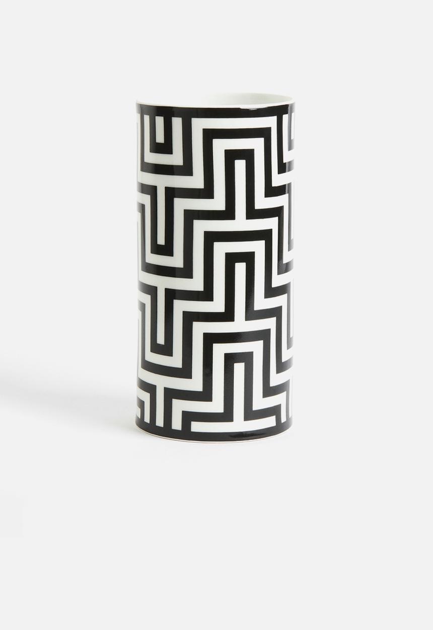 H&M - Graphic pattern porcelain vase - White Black