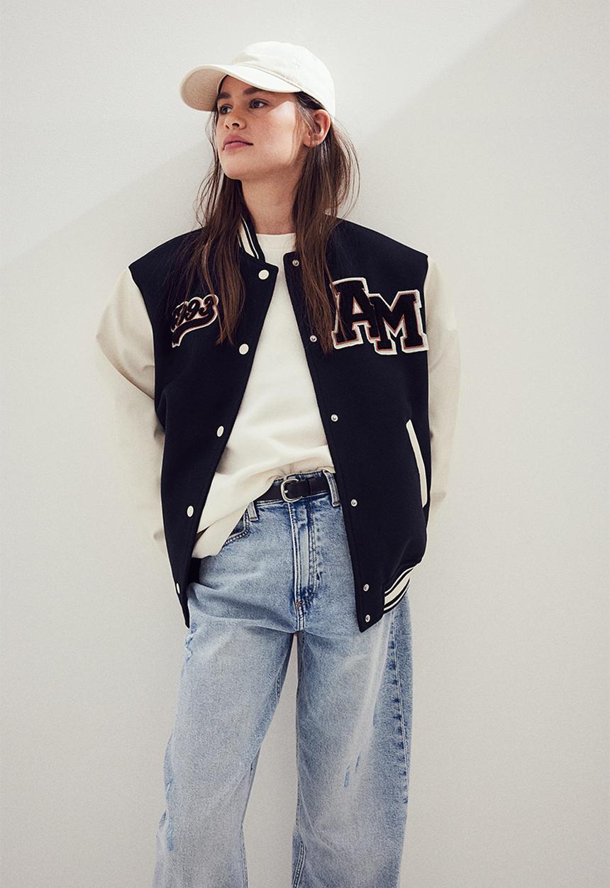 H&M - Appliquéd baseball jacket - blue