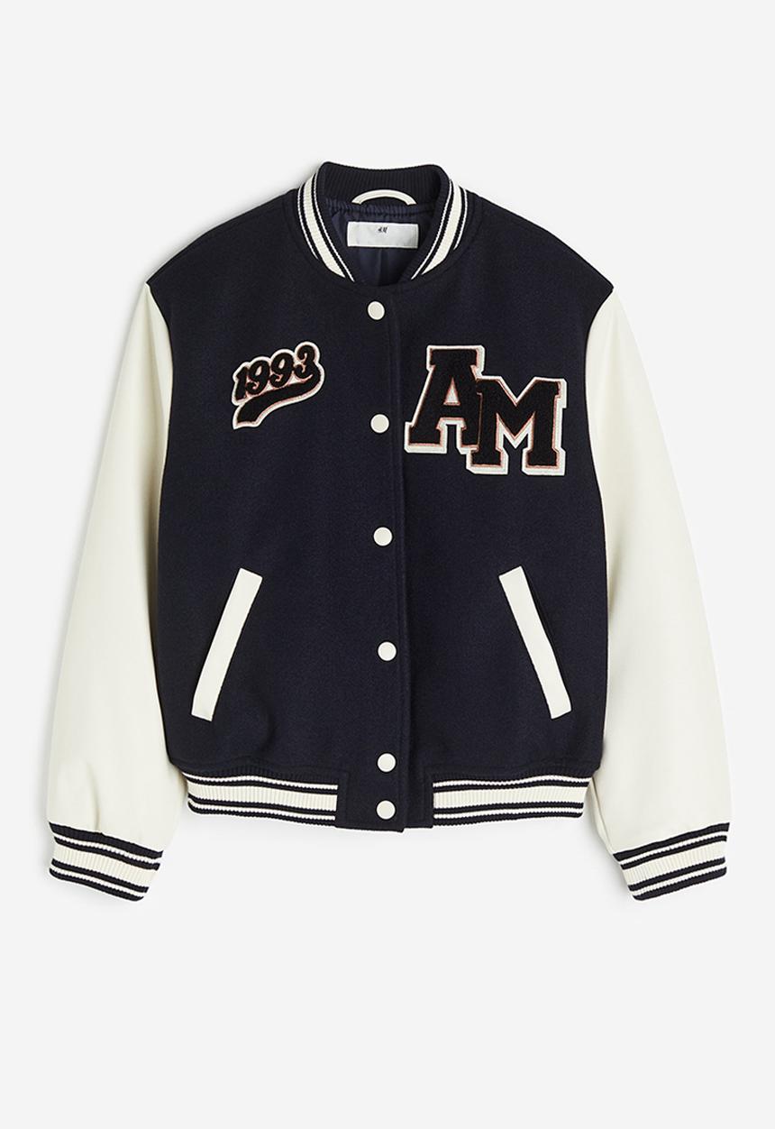 H&M - Appliquéd baseball jacket - blue