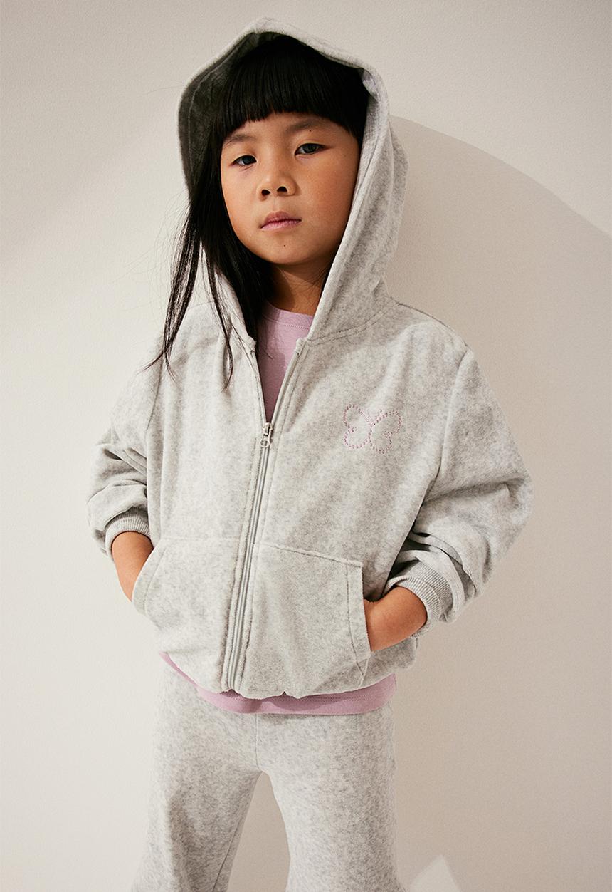 H&M - Velour zip-through hoodie - grey