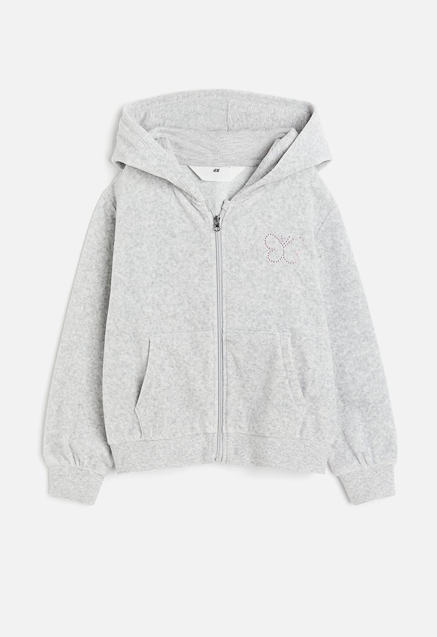 H&M - Velour zip-through hoodie - grey