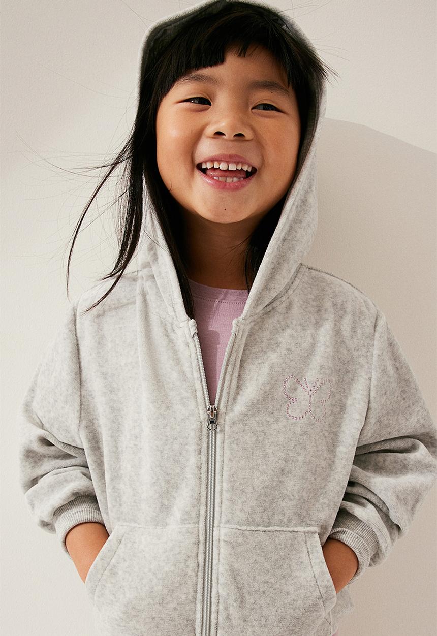 H&M - Velour zip-through hoodie - grey