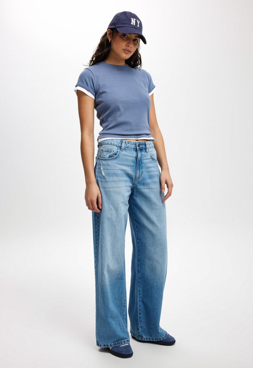 Cotton On - Relaxed Wide Jean - Breeze Blue Worn