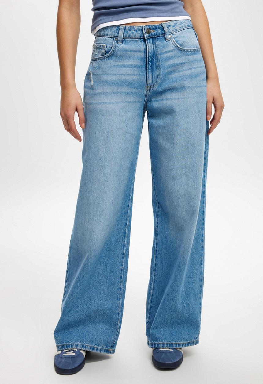 Cotton On - Relaxed Wide Jean - Breeze Blue Worn
