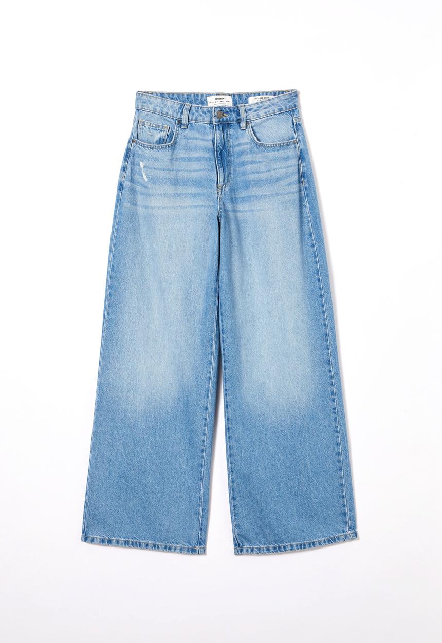Cotton On - Relaxed Wide Jean - Breeze Blue Worn