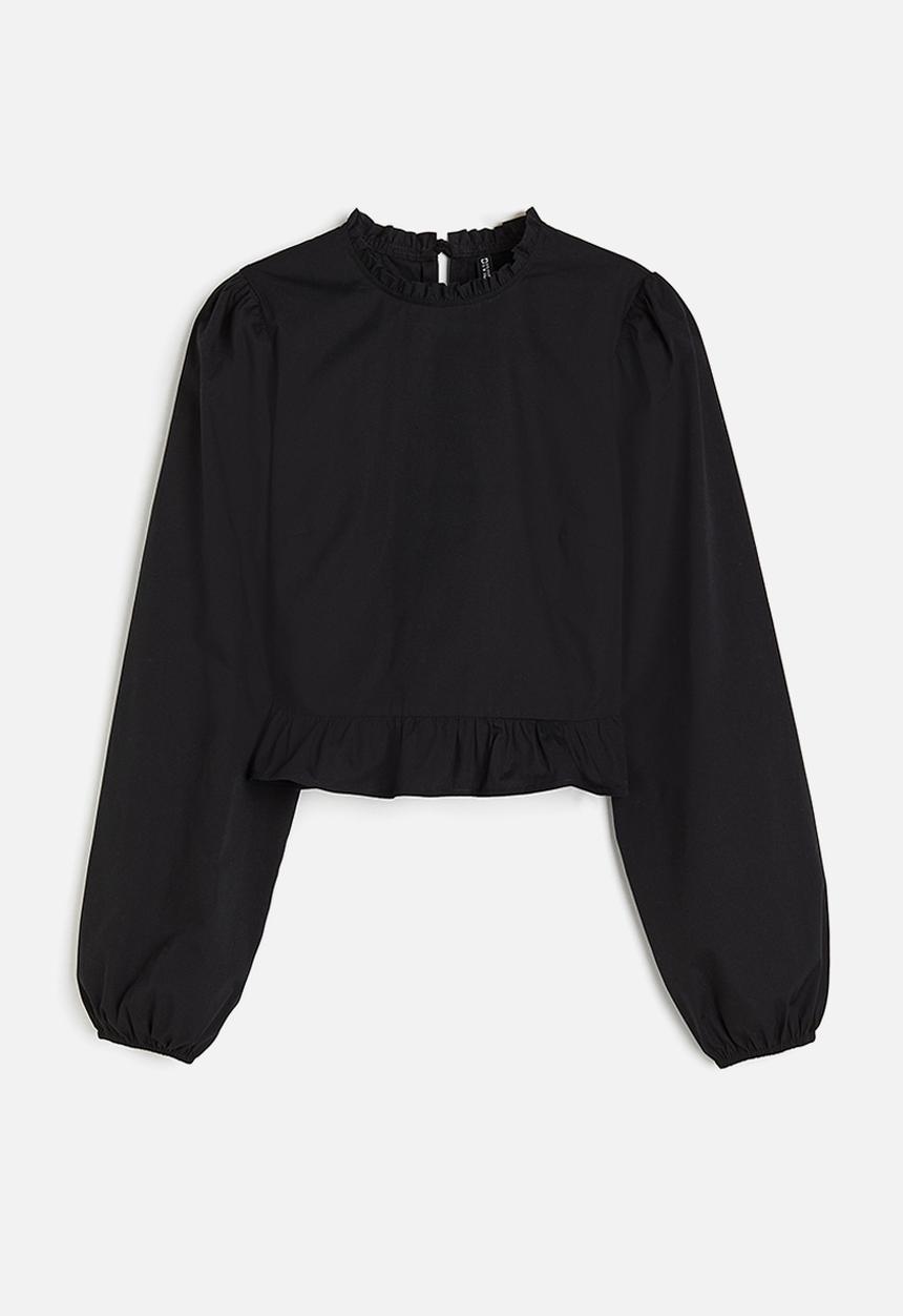 H&M - Puff-sleeved peplum blouse - black