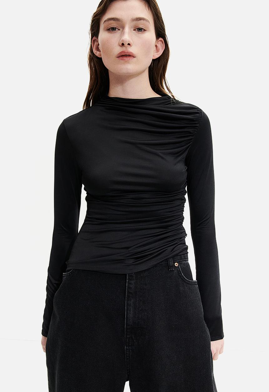H&M - Draped jersey top - black