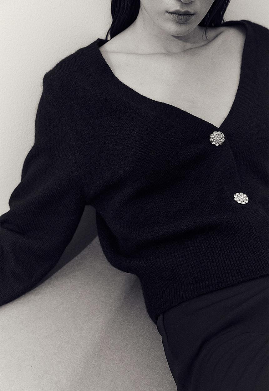H&M - Rhinestone-button cardigan - black
