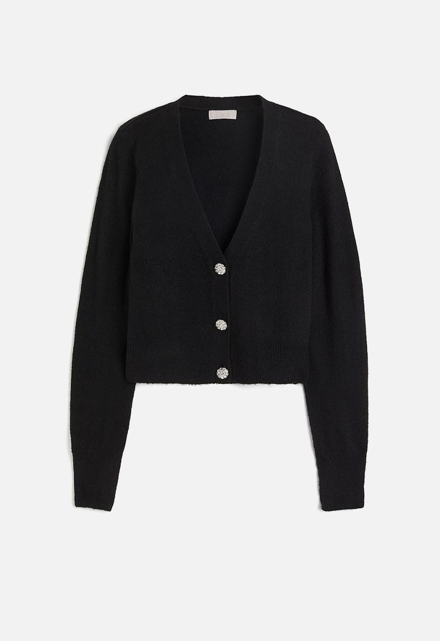 H&M - Rhinestone-button cardigan - black