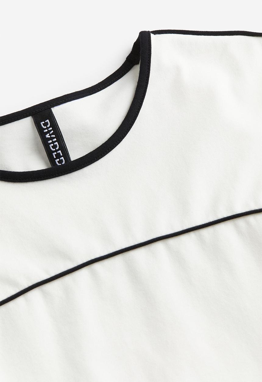 H&M - Piping-detail top - white,multi