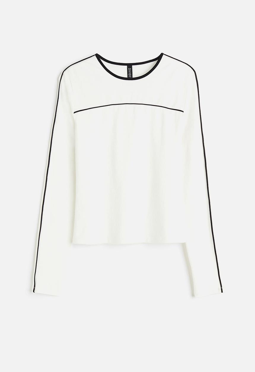 H&M - Piping-detail top - white,multi