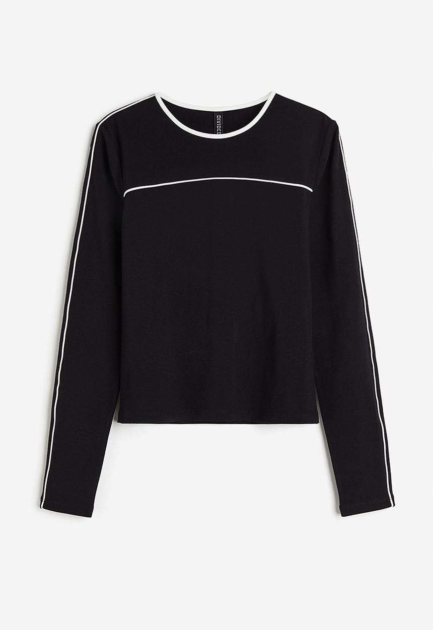 H&M - Piping-detail top - black,multi