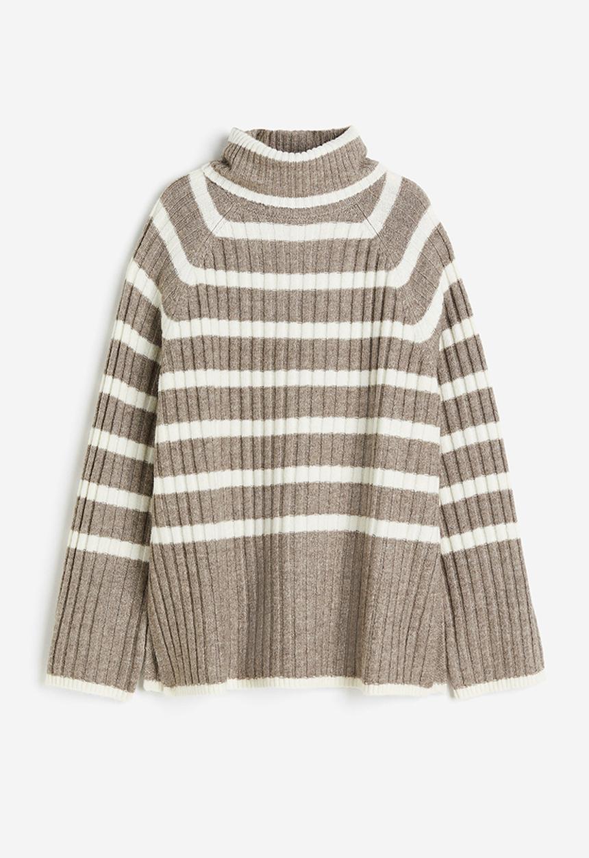 H&M - Rib-knit polo-neck jumper - beige multi