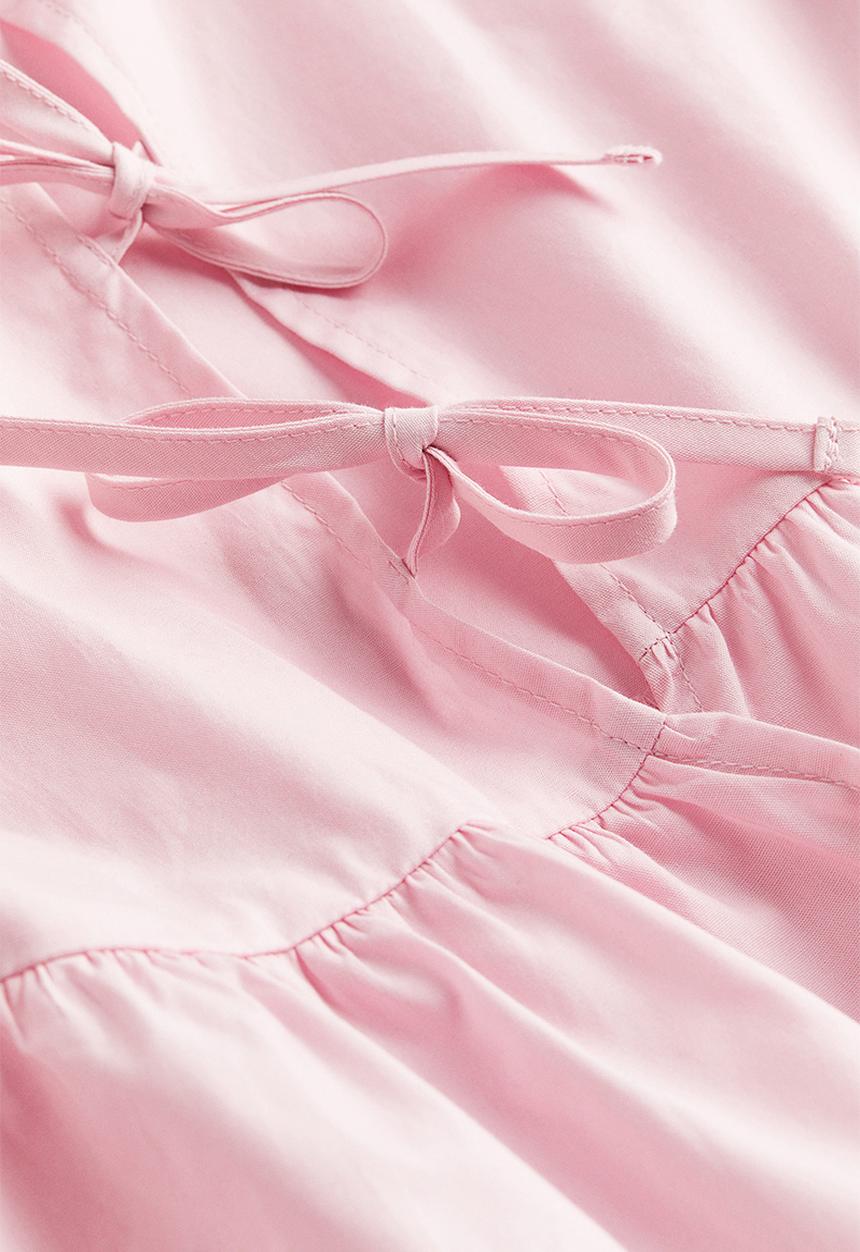 H&M - Tie-detail puff-sleeved blouse - pink
