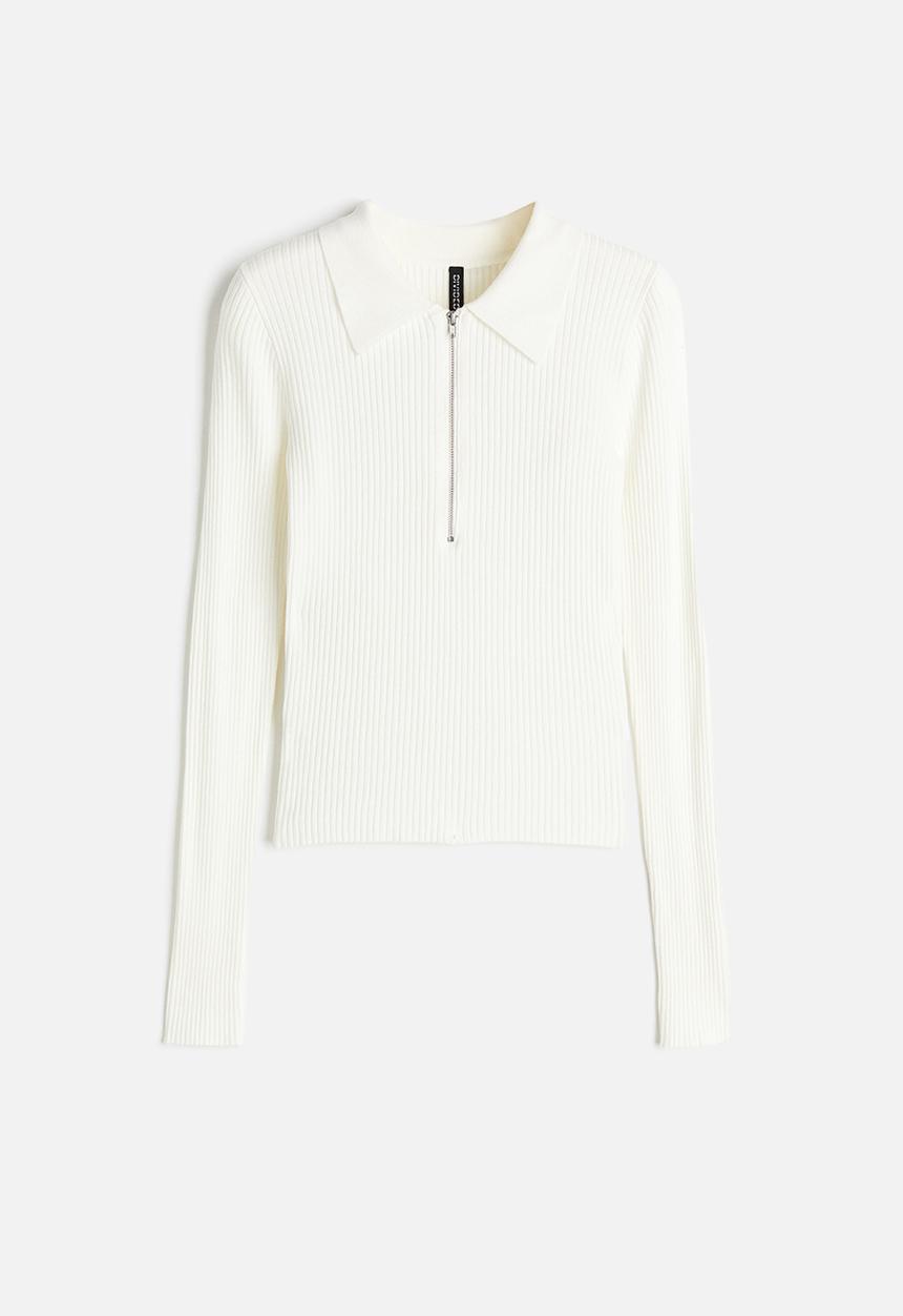 H&M - Zip-top rib-knit top - white