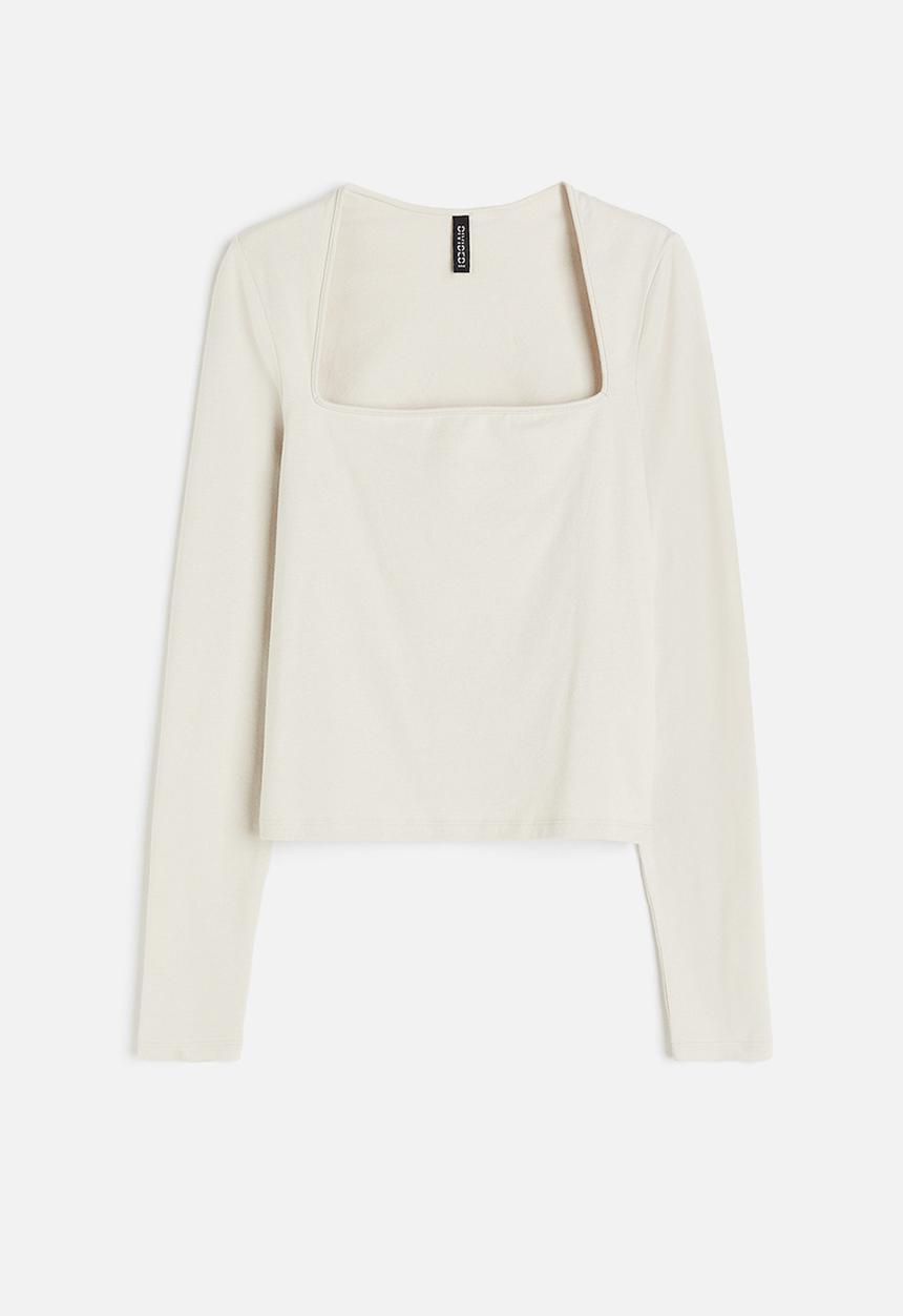 H&M - Square-neck jersey top - beige