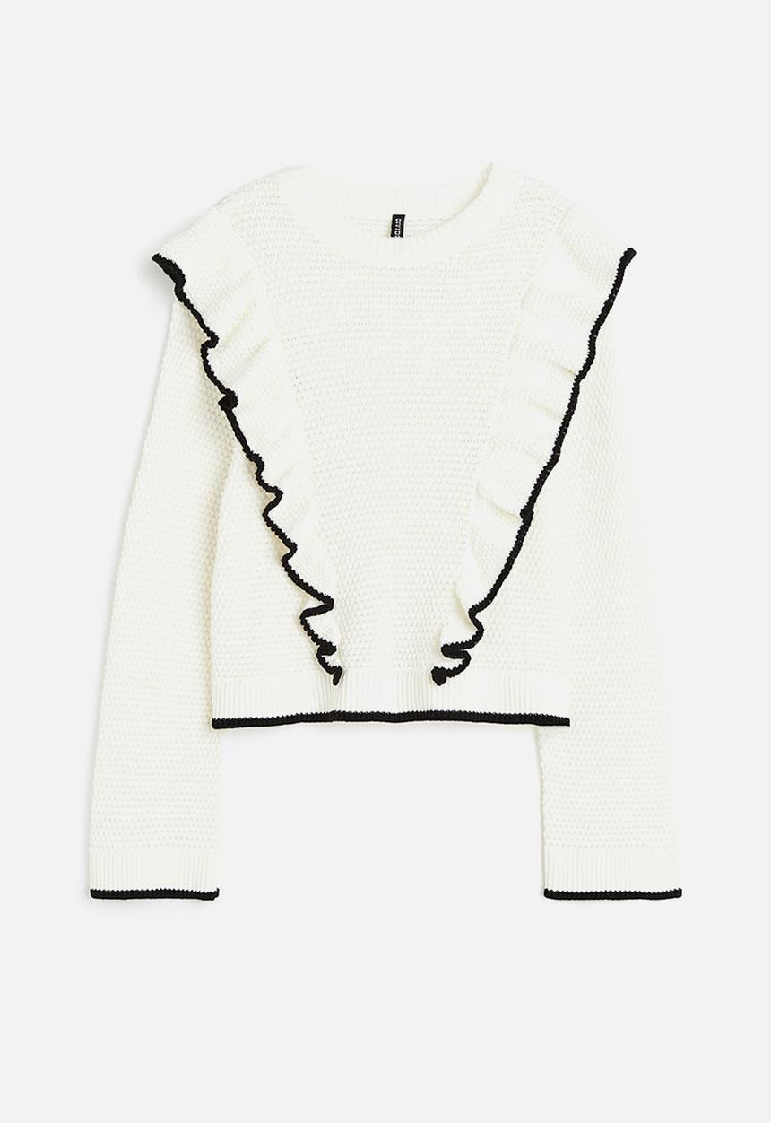 H&M - Frill-trimmed textured-knit jumper - white multi
